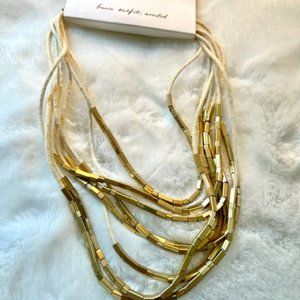 Loft Necklace Multi Strand Ivory gold-toned rectangular beads